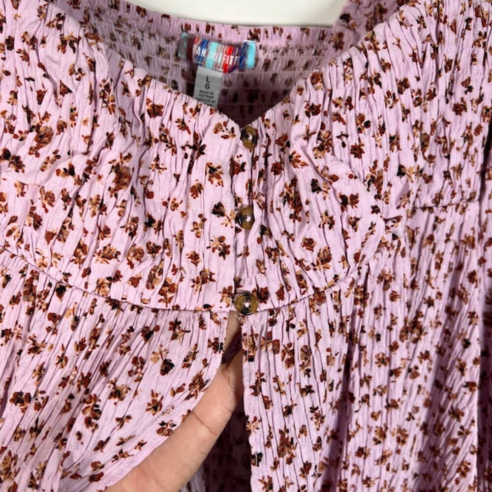 Urban Outfitters Women's Allie Tie-Sleeve Blouse L Purple Floral Print Boho - Picture 7 of 11